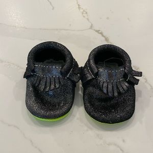 Freshly Picked black metallic and neon moccasins